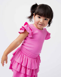 Baby Kids Bamboo Pajamas — Pinky Promise Ribbed Cap Sleeve Top — Image 1