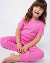 Baby Kids Bamboo Pajamas — Pinky Promise Ribbed Short Sleeve Pajama Set — Image 1
