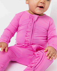 Baby Kids Bamboo Pajamas — Pinky Promise Ruffle Footie — Image 1