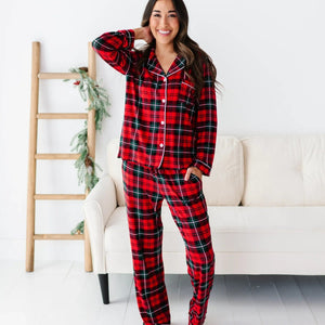 Bums & Roses - Baby & Kids Bamboo Pajamas - You Plaid Me At Hello Women's Collar Shirt & Pants Pajama Set - Image 1