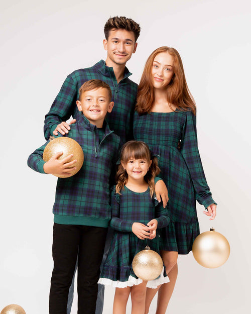 Baby Kids Bamboo Pajamas — Plaid Tidings 1/4 Zip Pullover Sweatshirt — Image 4