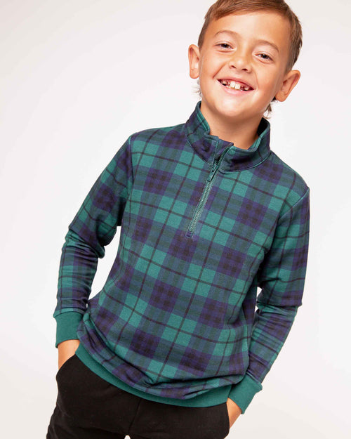Baby Kids Bamboo Pajamas — Plaid Tidings 1/4 Zip Pullover Sweatshirt — Image 5
