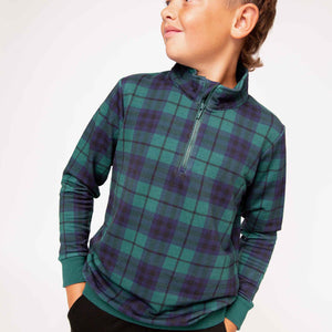 Baby Kids Bamboo Pajamas — Plaid Tidings 1/4 Zip Pullover Sweatshirt — Image 1