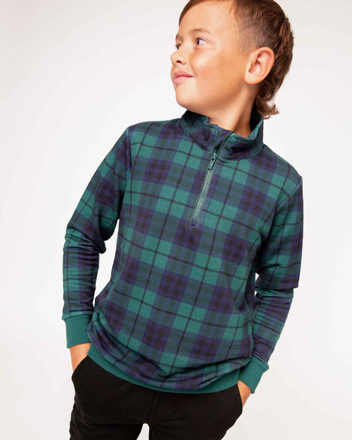 Baby Kids Bamboo Pajamas — Plaid Tidings 1/4 Zip Pullover Sweatshirt — Image 1
