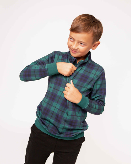 Baby Kids Bamboo Pajamas — Plaid Tidings 1/4 Zip Pullover Sweatshirt — Image 3