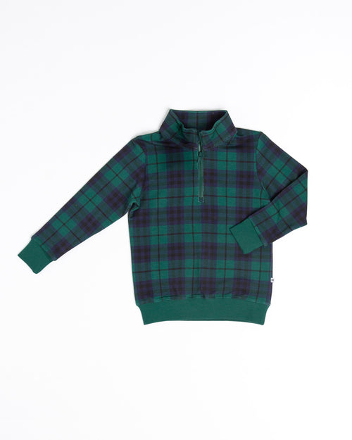 Baby Kids Bamboo Pajamas — Plaid Tidings 1/4 Zip Pullover Sweatshirt — Image 2