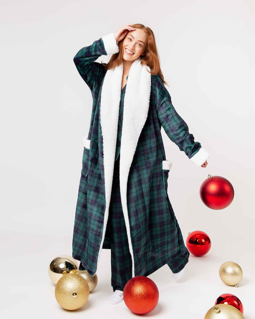 Baby Kids Bamboo Pajamas — Plaid Tidings Adult Plush Robe — Image 2