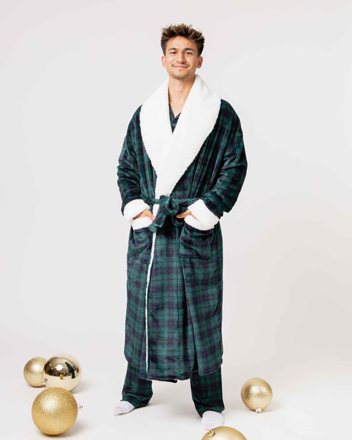 Baby Kids Bamboo Pajamas — Plaid Tidings Adult Plush Robe — Image 3