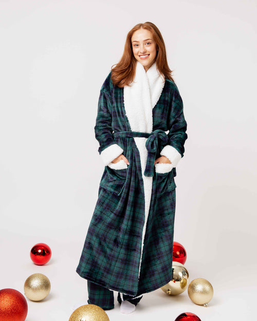 Baby Kids Bamboo Pajamas — Plaid Tidings Adult Plush Robe — Image 5