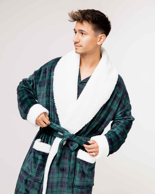 Baby Kids Bamboo Pajamas — Plaid Tidings Adult Plush Robe — Image 8