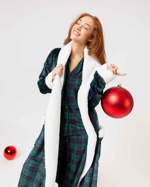 Baby Kids Bamboo Pajamas — Plaid Tidings Adult Plush Robe — Image 9