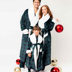 Baby Kids Bamboo Pajamas — Plaid Tidings Adult Plush Robe — Image 1
