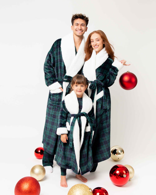 Baby Kids Bamboo Pajamas — Plaid Tidings Adult Plush Robe — Image 1