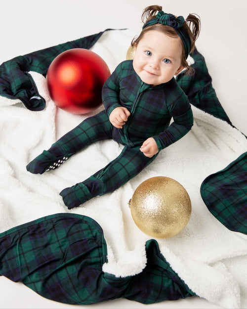 Baby Kids Bamboo Pajamas — Plaid Tidings Bum Bum Blanket - Plush — Image 1