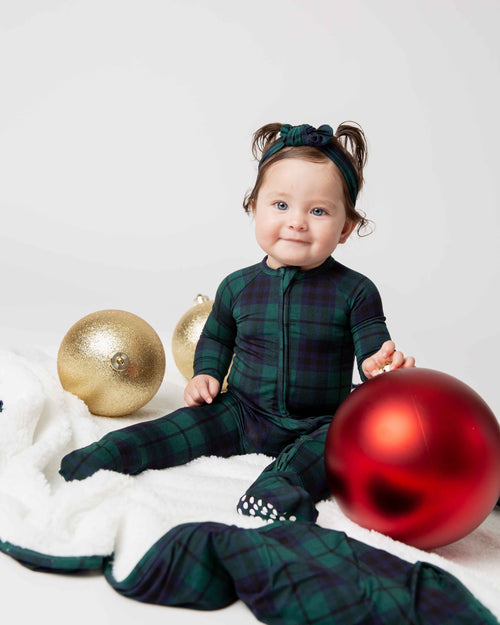 Baby Kids Bamboo Pajamas — Plaid Tidings Convertible Romper — Image 9