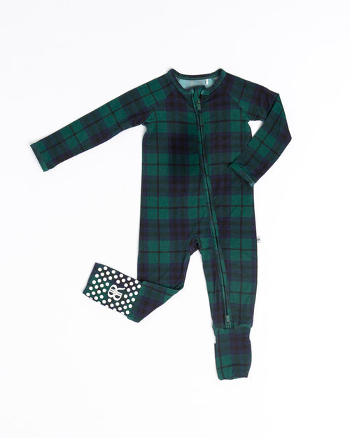 Baby Kids Bamboo Pajamas — Plaid Tidings Convertible Romper — Image 2