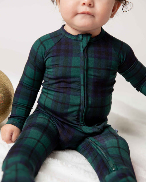 Baby Kids Bamboo Pajamas — Plaid Tidings Convertible Romper — Image 3