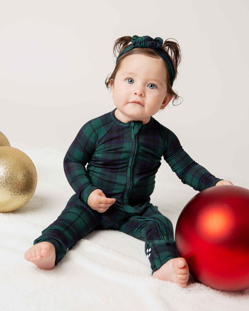 Baby Kids Bamboo Pajamas — Plaid Tidings Convertible Romper — Image 4