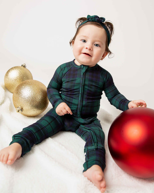 Baby Kids Bamboo Pajamas — Plaid Tidings Convertible Romper — Image 5