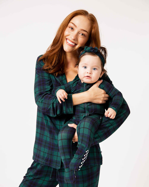 Baby Kids Bamboo Pajamas — Plaid Tidings Convertible Romper — Image 6