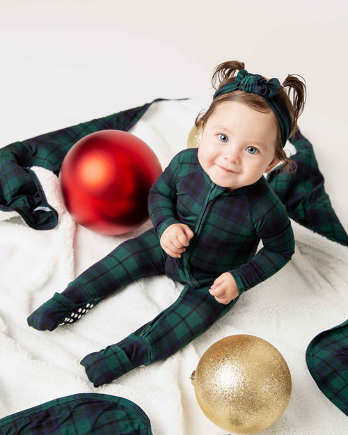 Baby Kids Bamboo Pajamas — Plaid Tidings Convertible Romper — Image 7