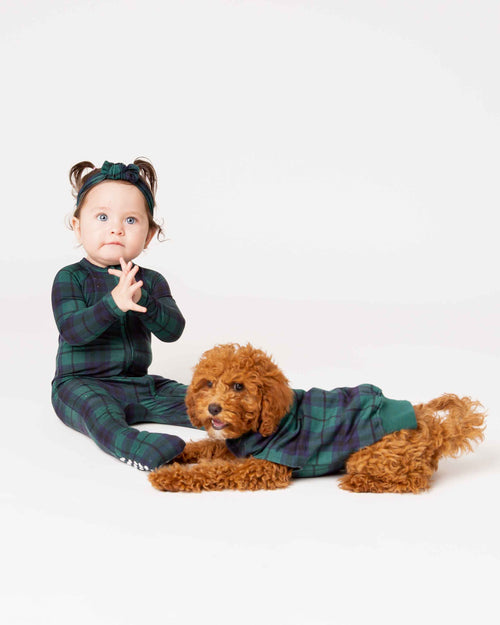 Baby Kids Bamboo Pajamas — Plaid Tidings Dog Sweater — Image 5