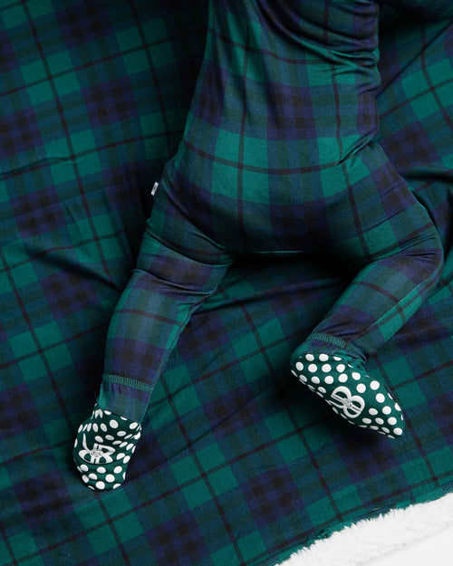 Baby Kids Bamboo Pajamas — Plaid Tidings Footie — Image 5