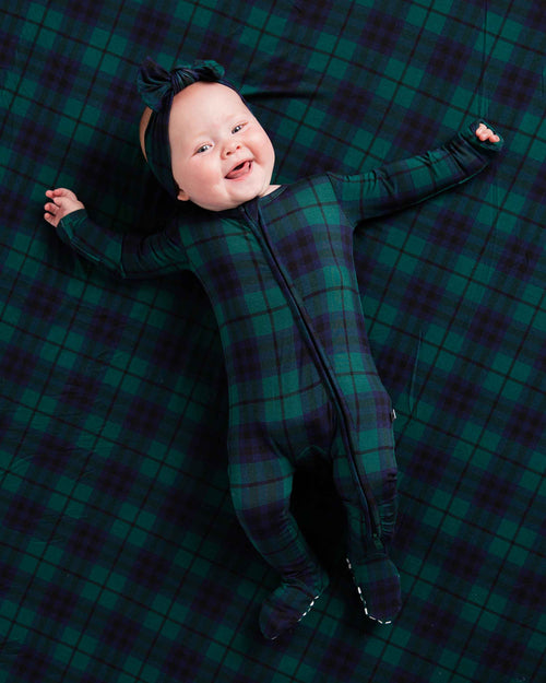 Baby Kids Bamboo Pajamas — Plaid Tidings Footie — Image 6