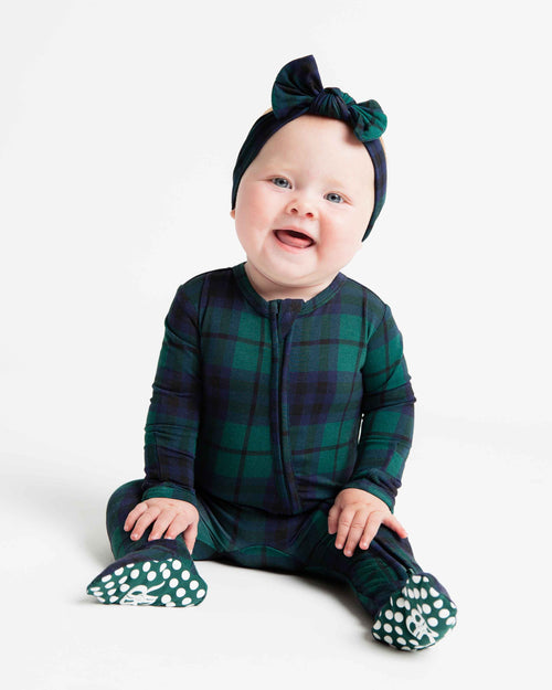 Baby Kids Bamboo Pajamas — Plaid Tidings Footie — Image 7