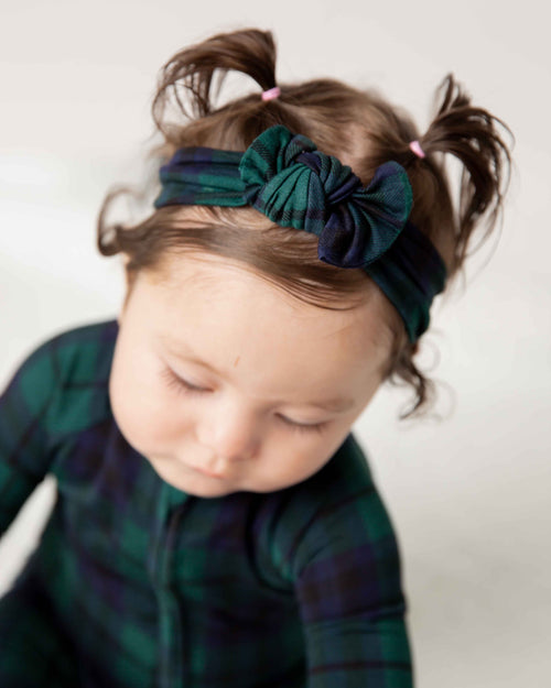 Baby Kids Bamboo Pajamas — Plaid Tidings Headwrap — Image 1