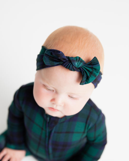 Baby Kids Bamboo Pajamas — Plaid Tidings Headwrap — Image 5