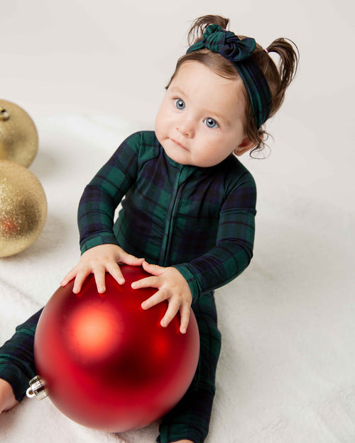 Baby Kids Bamboo Pajamas — Plaid Tidings Headwrap — Image 6