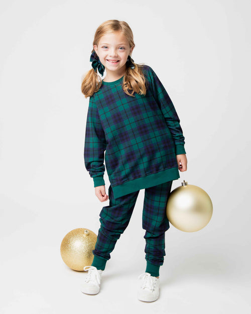 Baby Kids Bamboo Pajamas — Plaid Tidings Jogger Set — Image 7