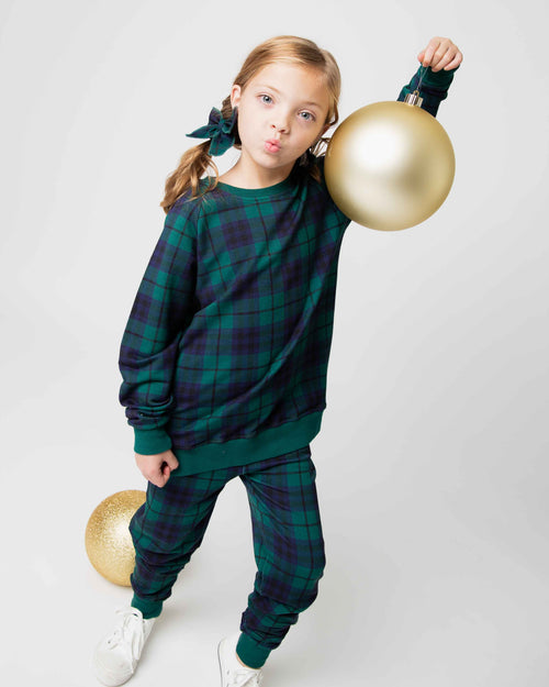 Baby Kids Bamboo Pajamas — Plaid Tidings Jogger Set — Image 4