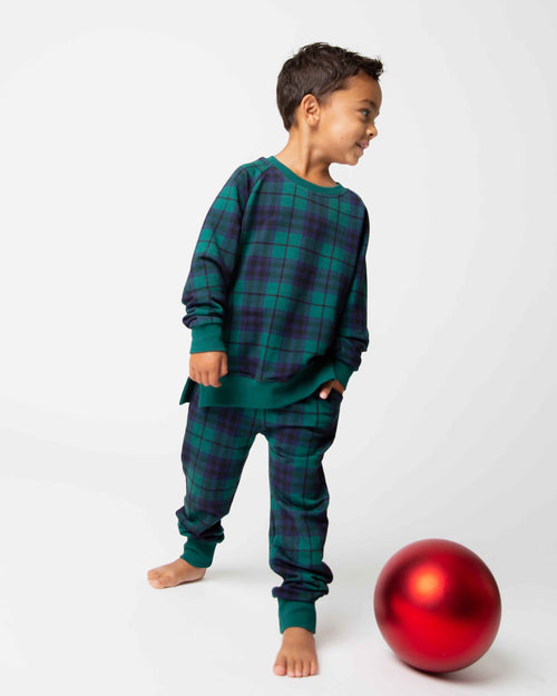 Baby Kids Bamboo Pajamas — Plaid Tidings Jogger Set — Image 1