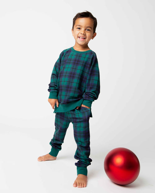 Baby Kids Bamboo Pajamas — Plaid Tidings Jogger Set — Image 5