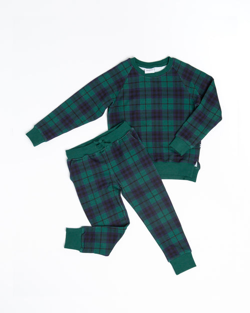 Baby Kids Bamboo Pajamas — Plaid Tidings Jogger Set — Image 2