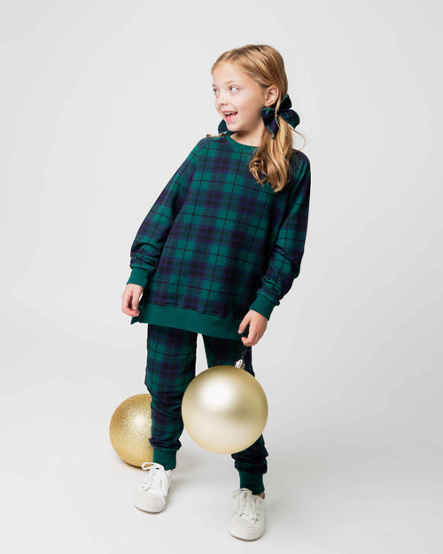 Baby Kids Bamboo Pajamas — Plaid Tidings Jogger Set — Image 8