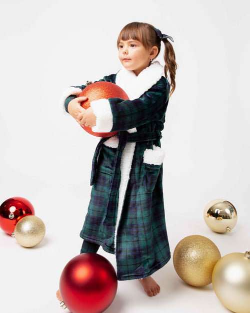 Baby Kids Bamboo Pajamas — Plaid Tidings Kids Plush Robe — Image 3