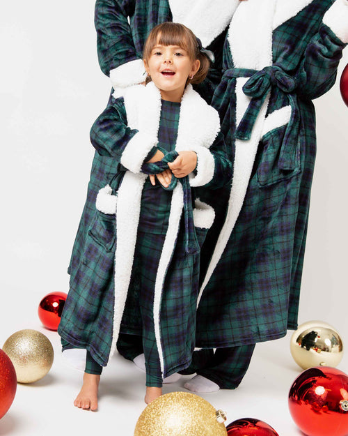 Baby Kids Bamboo Pajamas — Plaid Tidings Kids Plush Robe — Image 4