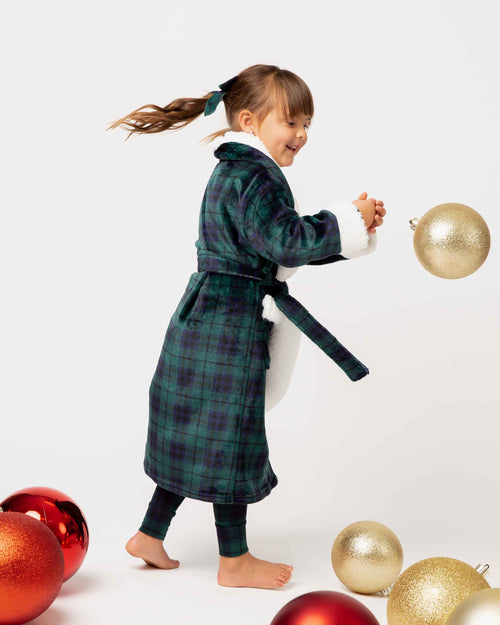 Baby Kids Bamboo Pajamas — Plaid Tidings Kids Plush Robe — Image 5