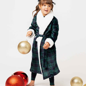 Baby Kids Bamboo Pajamas — Plaid Tidings Kids Plush Robe — Image 1