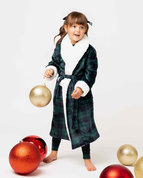 Baby Kids Bamboo Pajamas — Plaid Tidings Kids Plush Robe — Image 1