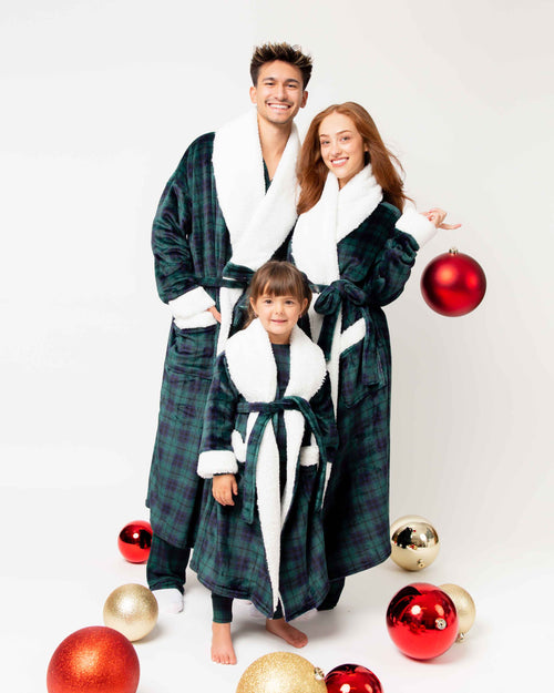 Baby Kids Bamboo Pajamas — Plaid Tidings Kids Plush Robe — Image 6