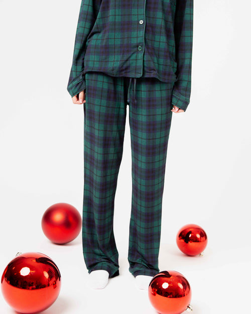 Baby Kids Bamboo Pajamas — Plaid Tidings Women's Long Sleeve Collar Shirt & Pants Pajama Set — Image 4