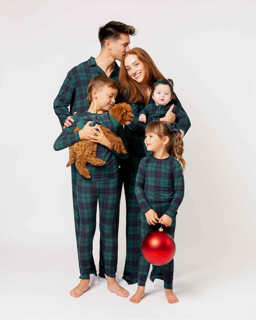 Baby Kids Bamboo Pajamas — Plaid Tidings Women's Long Sleeve Collar Shirt & Pants Pajama Set — Image 5