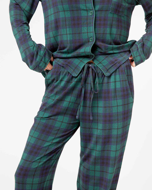 Baby Kids Bamboo Pajamas — Plaid Tidings Women's Long Sleeve Collar Shirt & Pants Pajama Set — Image 2