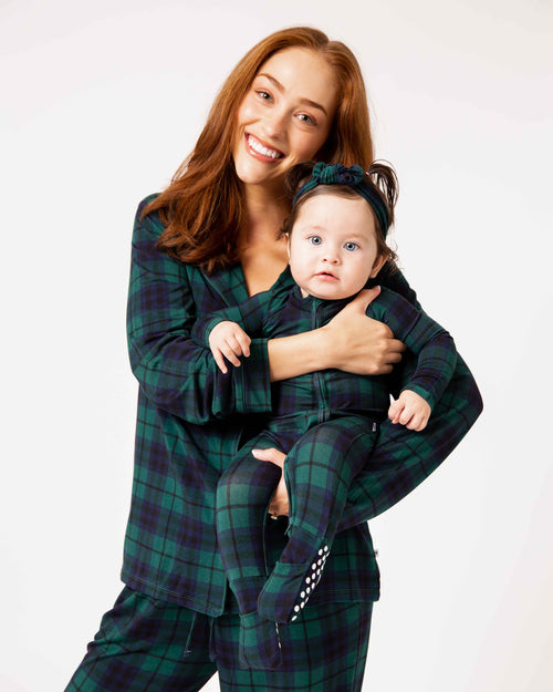 Baby Kids Bamboo Pajamas — Plaid Tidings Women's Long Sleeve Collar Shirt & Pants Pajama Set — Image 6