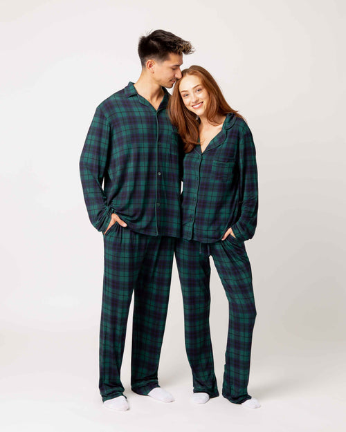 Baby Kids Bamboo Pajamas — Plaid Tidings Women's Long Sleeve Collar Shirt & Pants Pajama Set — Image 7