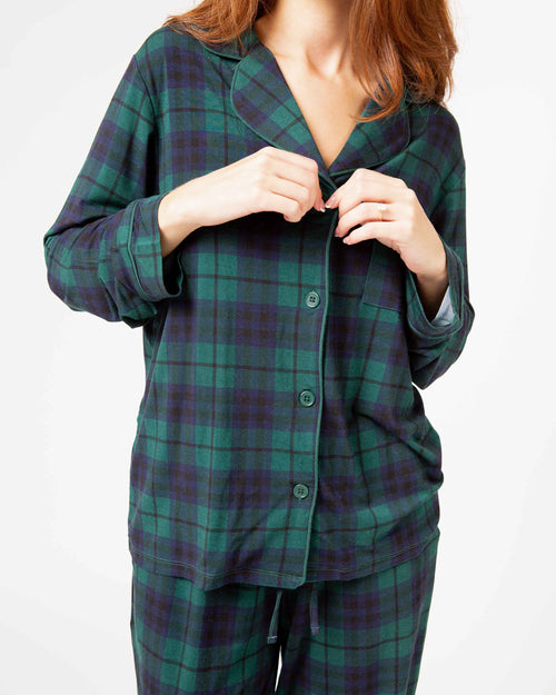 Baby Kids Bamboo Pajamas — Plaid Tidings Women's Long Sleeve Collar Shirt & Pants Pajama Set — Image 8